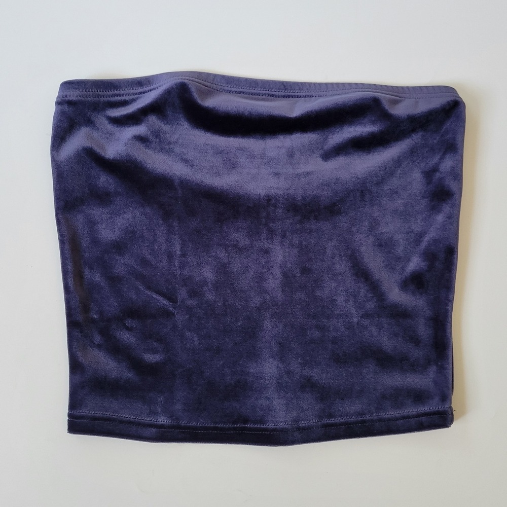 Vintage Newport News Velour Tube Top Medium Purple Boho Disco Glam Retro 90s Y2K